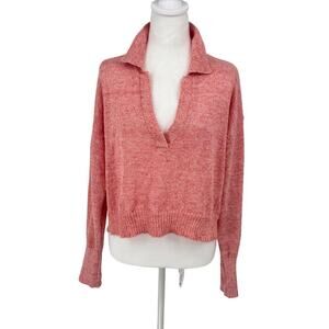 Parker NY Women's Coral Pink Linen Blend Polo Sweater Size Small EUC Designer